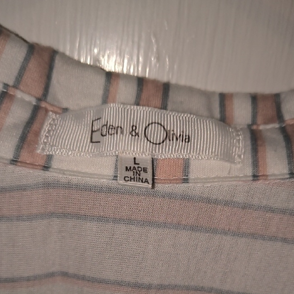Eden & Olivia | Beige Striped Button Down Shirt - Picture 2 of 3
